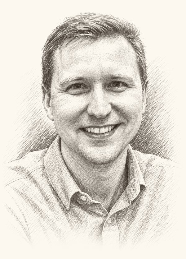 Pen-and-ink style portrait of Matt Restko